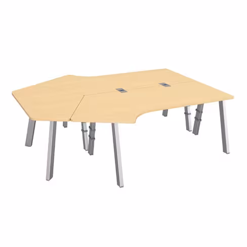 Ensemble 2 bureaux compacts 120° asymétriques Fusion - l. 160 x l. 80 x pr. 80-66 cm + convivialité éventail - 4 pieds