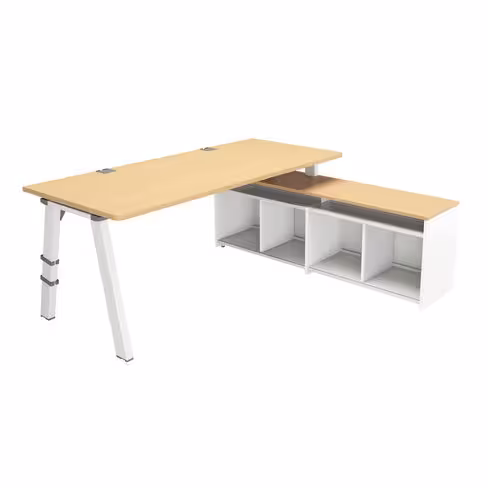 Bureau droit Fusion - l. 180 x pr. 80 cm - sur meuble de rangement ouvert l. 160 cm - 4 pieds