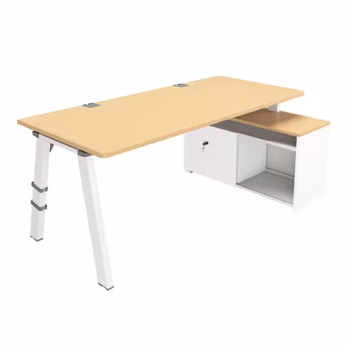Bureau droit Fusion - l. 180 x pr. 80 cm - sur meuble de rangement l. 100 cm avec porte - 4 pieds