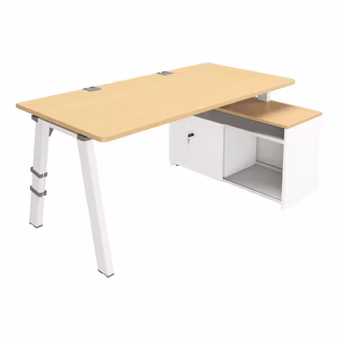 Bureau droit Fusion - l. 160 x pr. 80 cm - sur meuble de rangement l. 100 cm avec porte - 4 pieds