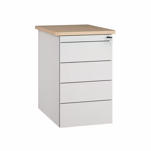 Caisson hauteur bureau Fusion - 4 tiroirs plats - pr. 66 cm - façade métallique