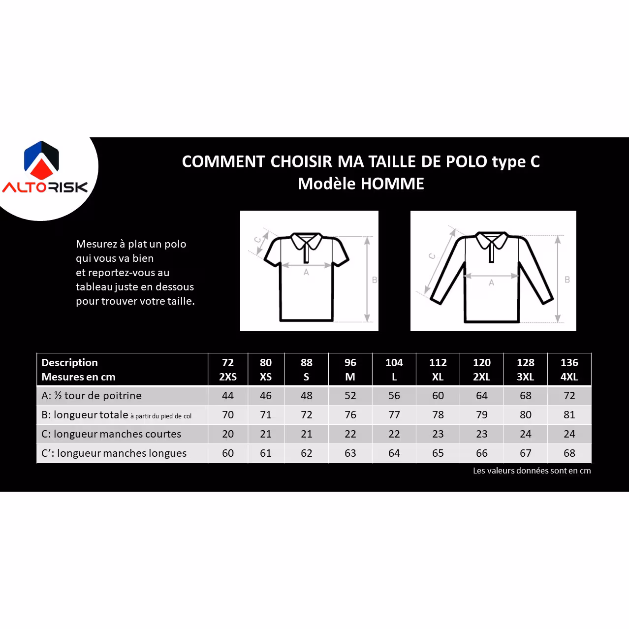 Polo sapeur-pompier homme type C manches longues - bleu marine - label sécurité civile française