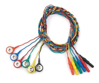 Fils conducteurs torsadés à bouton pression Fiche 1.5TP Rouge/Jaune/Noir L 76cm et Vert/Orange/Bleu 101 cm