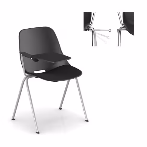 Chaise 4 pieds Bakea - polypropylène - tablette écritoire intégrée - piét. époxy - empilable et accrochable - lot de 3