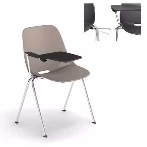 Chaise 4 pieds Bakea - polypropylène - tablette écritoire intégrée - piét. chrome - empilable accrochable - lot de 3