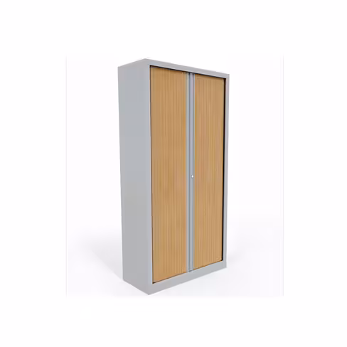 Armoire métallique Etic - h. 198 x l. 100 cm - 4 tablettes - décor bois - fermeture rideaux