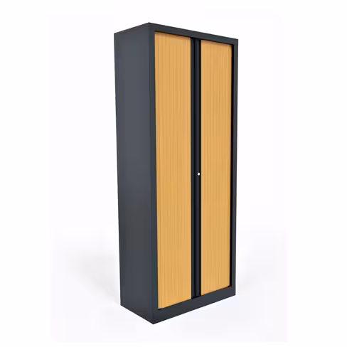 Armoire métallique Etic - h. 198 x l. 80 cm - 4 tablettes - décor bois - fermeture rideaux