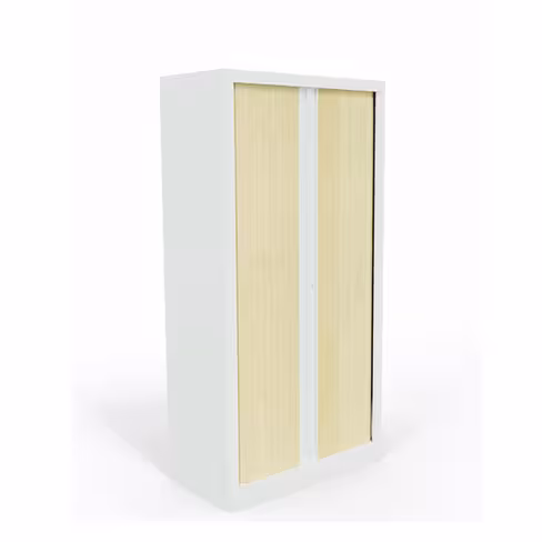 Armoire métallique Etic - h. 161 x l. 80 cm - 3 tablettes - décor bois - fermeture rideaux