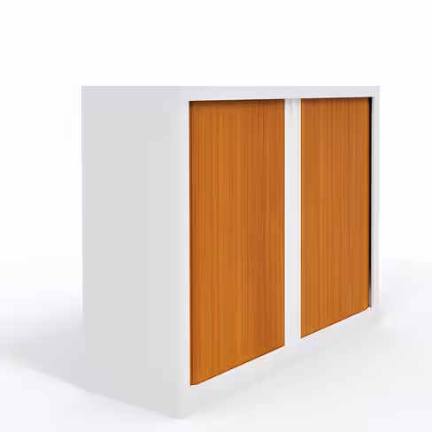 Armoire métallique Etic - h. 100 x l. 120 cm - 2 tablettes - décor bois - fermeture rideaux