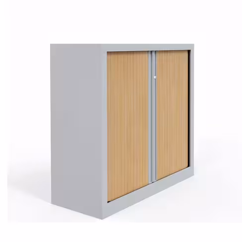 Armoire métallique Etic - h. 100 x l. 100 cm - 2 tablettes - décor bois - fermeture rideaux