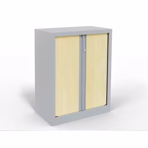 Armoire métallique Etic - h. 100 x l. 80 cm - 2 tablettes - décor bois - fermeture rideaux