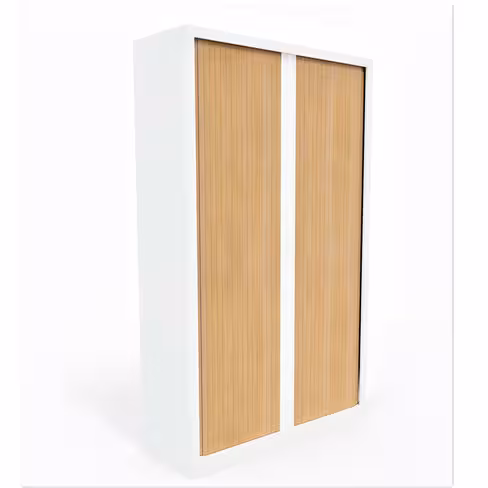 Armoire métallique Etic - h. 198 x l. 120 cm - 1/2 penderie - décor bois - fermeture rideaux
