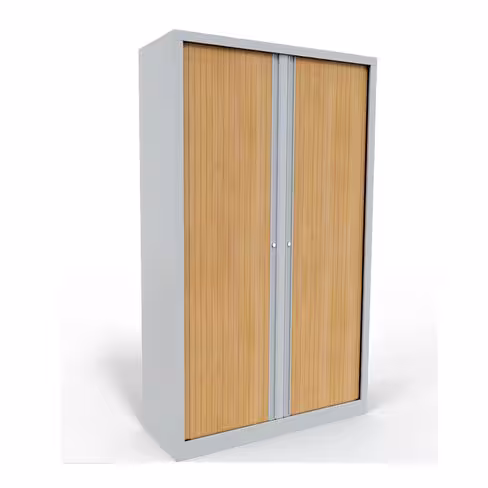 Vestiaire double métallique Etic - h. 198 x l. 120 cm - décor bois - fermeture rideaux