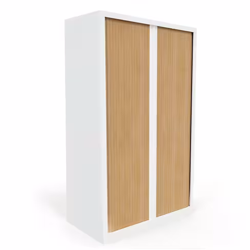 Armoire métallique grande profondeur Etic - h. 198 x l. 120 x pr. 60 cm - 4 tablettes - décor bois - fermeture rideaux