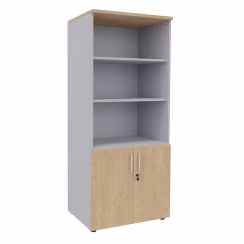 Bibliothèque mélaminé Majesty - h. 183 x l. 80 cm - 3 tablettes - portes battantes et haut ouvert