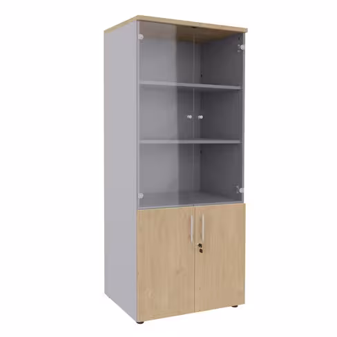 Bibliothèque mélaminé Majesty - h. 183 x l. 80 cm - 3 tablettes - portes battantes et haut vitré