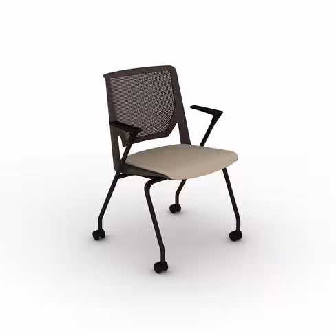Fauteuil 4 pieds Véry - assise tissu - dossier polypropylène avec inclinaison - piétement époxy sur roulettes