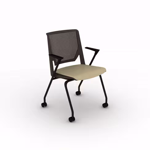 Fauteuil 4 pieds Véry - assise cuir - dossier polypropylène - piétement époxy sur roulettes