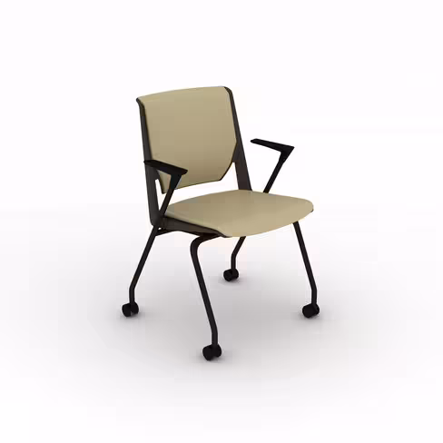 Fauteuil 4 pieds Véry - cuir - piétement époxy sur roulettes