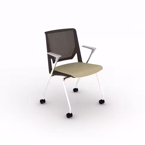 Fauteuil 4 pieds Véry - assise cuir - dossier polypropylène - piétement chrome sur roulettes