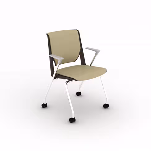 Fauteuil 4 pieds Véry - cuir - piétement chrome sur roulettes