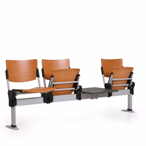 Siège sur poutre 3 places avec assise relevable Watt - bois - avec 1 tablette - à fixer au sol