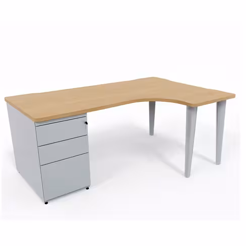 Bureau compact 90° asymétrique Evidence - l. 180 x l. 120 x pr. 80-60 cm + caisson porteur