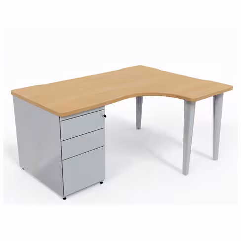 Bureau compact 90° asymétrique Evidence - l. 160 x l. 120 x pr. 80-60 cm + caisson porteur