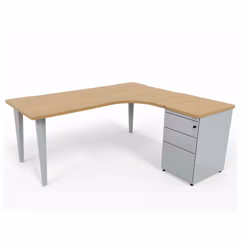 Bureau compact 90° asymétrique Evidence - l. 180 x l. 120 x pr. 80-60 cm + caisson hauteur bureau sur retour