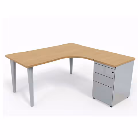 Bureau compact 90° asymétrique Evidence - l. 160 x l. 120 x pr. 80-60 cm + caisson hauteur bureau sur retour