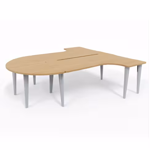 Ensemble 2 bureaux compact 90° asymétriques Evidence - l. 180 x l. 120 x pr 80-60 cm + convivialité demi-lune latérale