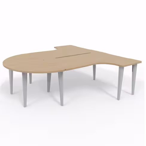 Ensemble 2 bureaux compact 90° asymétriques Evidence - l. 160 x l. 120 x pr 80-60 cm + convivialité demi-lune latérale