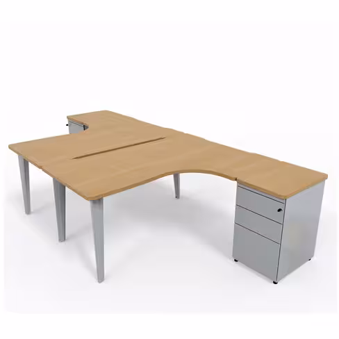 Ensemble 2 bureaux compact 90° asymétriques Evidence - l. 160 x l. 120 x pr 80-60 cm + 2 caissons h. bureau juxtaposés