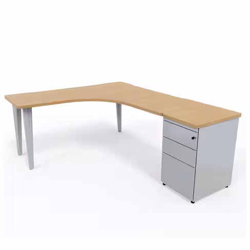 Bureau compact 90° symétrique Evidence - l. 160 x pr. 60 cm + caisson hauteur bureau