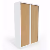 Armoire métallique Evidence - h. 198 x l. 120 cm - 4 tablettes - façade décor bois - fermeture rideaux