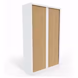 Vestiaire métallique Evidence - h. 198 x l. 120 cm - demi-penderie - façade décor bois - fermeture rideaux