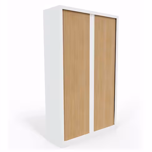 Vestiaire métallique Evidence - h. 198 x l. 120 cm - demi-penderie - façade décor bois - fermeture rideaux