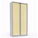 Vestiaire métallique Evidence - h. 198 x l. 100 cm - demi-penderie - façade décor bois - fermeture rideaux