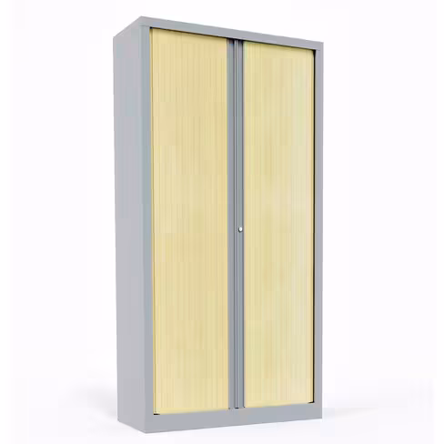 Vestiaire métallique Evidence - h. 198 x l. 100 cm - demi-penderie - façade décor bois - fermeture rideaux