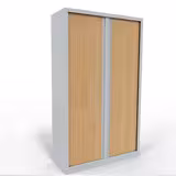 Vestiaire double métallique Evidence - h. 198 x l. 120 cm - façade décor bois - fermeture rideaux