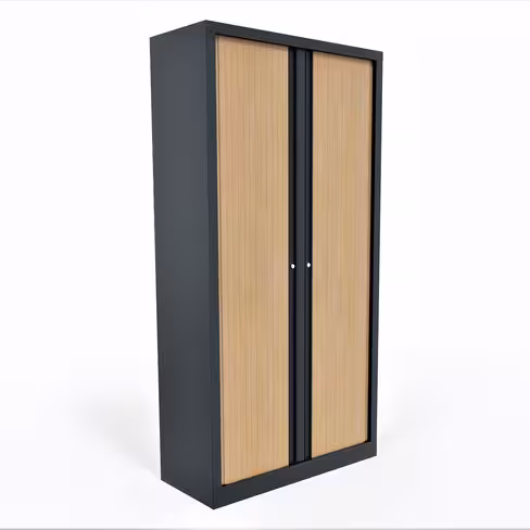 Vestiaire double métallique Evidence - h. 198 x l. 100 cm - façade décor bois - fermeture rideaux