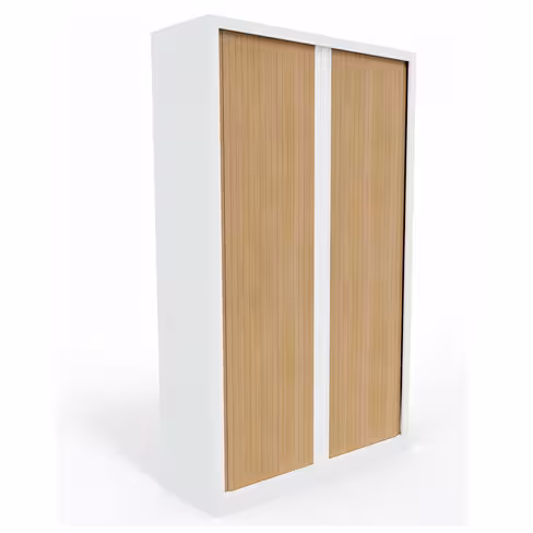 Vestiaire métallique Evidence - h. 198 x l. 120 cm - façade décor bois - fermeture rideaux