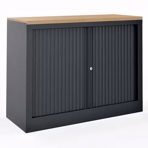 Armoire hauteur bureau métallique Evidence - l. 80 cm - 1 tablette - unicolore - fermeture rideaux