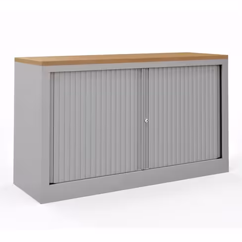 Armoire hauteur bureau métallique Evidence - l. 120 cm - 1 tablette - façade unicolore - fermeture rideaux