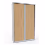 Armoire métallique Evidence - h. 198 x l. 120 cm - 4 tablettes - façade décor bois - ferm. rideaux - délai court