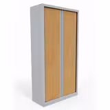 Armoire métallique Evidence - h. 198 x l. 100 cm - 4 tablettes - façade décor bois - ferm. rideaux - délai court