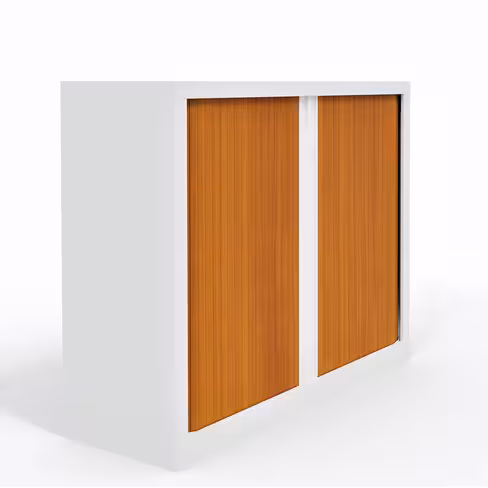 Armoire métallique Evidence - h. 100 x l. 120 cm - 2 tablettes - façade décor bois - ferm. rideaux - délai court