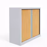 Armoire métallique Evidence - h. 100 x l. 100 cm - 2 tablettes - façade décor bois - ferm. rideaux - délai court