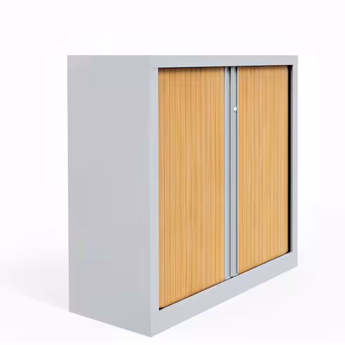 Armoire métallique Evidence - h. 100 x l. 100 cm - 2 tablettes - façade décor bois - ferm. rideaux - délai court