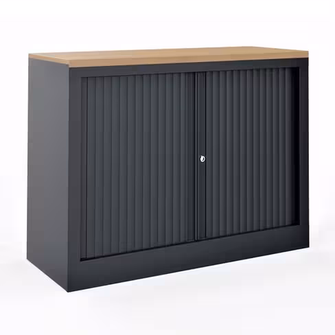 Armoire hauteur bureau métallique Evidence - l. 80 cm - 1 tablette - unicolore - fermeture rideaux - délai court